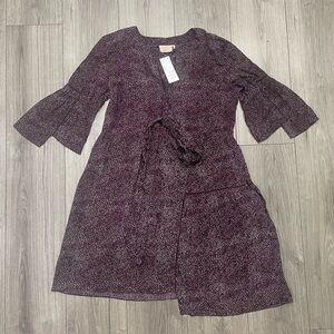NWT Rungolee Rianna Burgundy Wrap Dress w/ Tie Belt & Bell Sleeves Size Medium